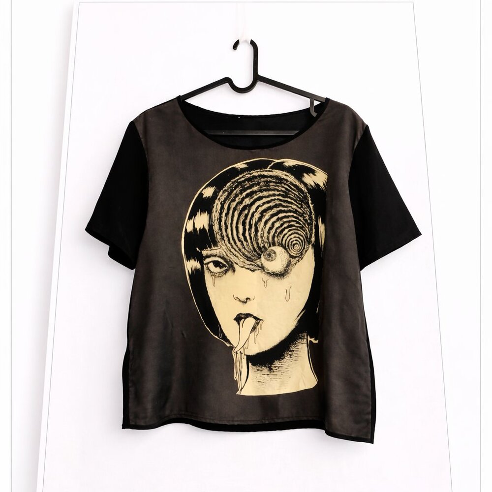 PAOM One-of-One Artist-Designed Silk Boxy Top  Junji Ito Eyeball Size L